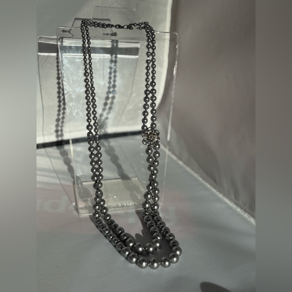Vintage Silver Double Strand Beaded Necklace